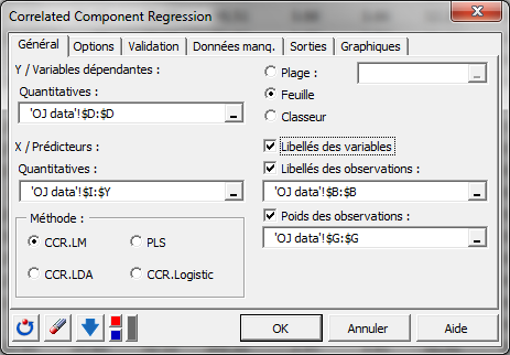 Correlated Component Regression General Tab