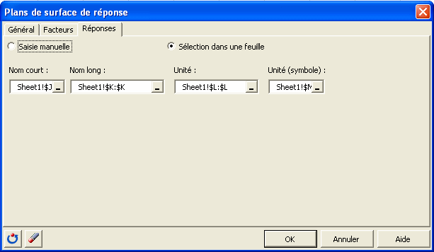 boite de dialogue plans surface de reponse