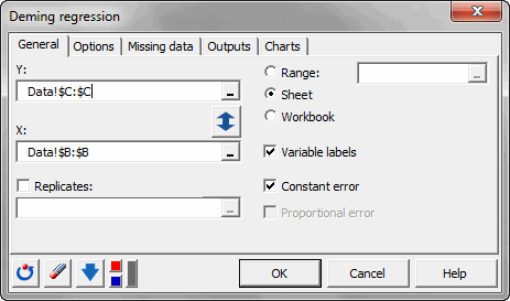 Dialog box deming regression Dialog box deming regression
