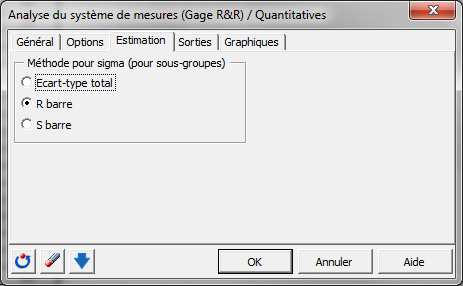 SPC analyse du systeme de mesures quantitatives : Bo&icirc;te de dialogue - Estimation