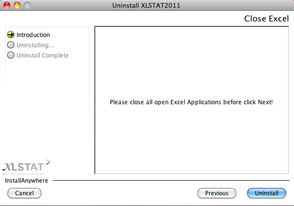 Uninstall XLSTAT on Mac OS X - Uninstall validation Uninstall XLSTAT on Mac OS X - Uninstall validation
